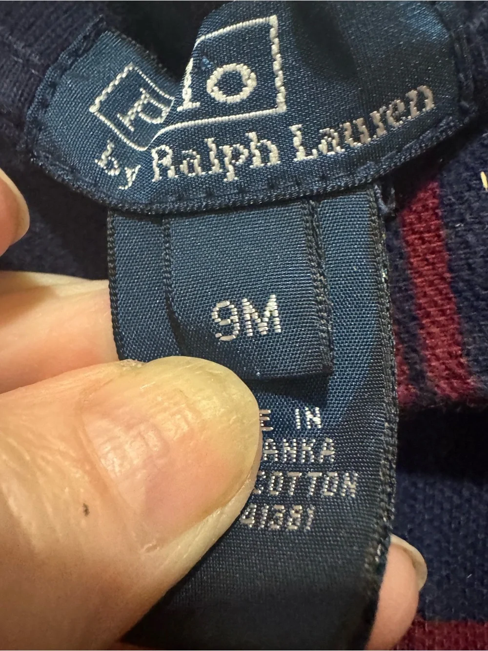 Ralph Lauren Navy Polo with Red Stripes & Yellow Logo